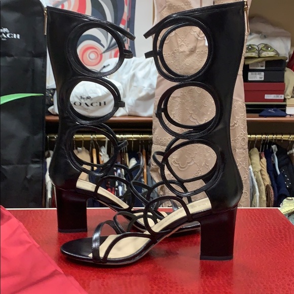 TAMARA MELLON ORION 75mm BLACK LEATHER SANDALS SIZE EU 8 - Picture 8 of 9